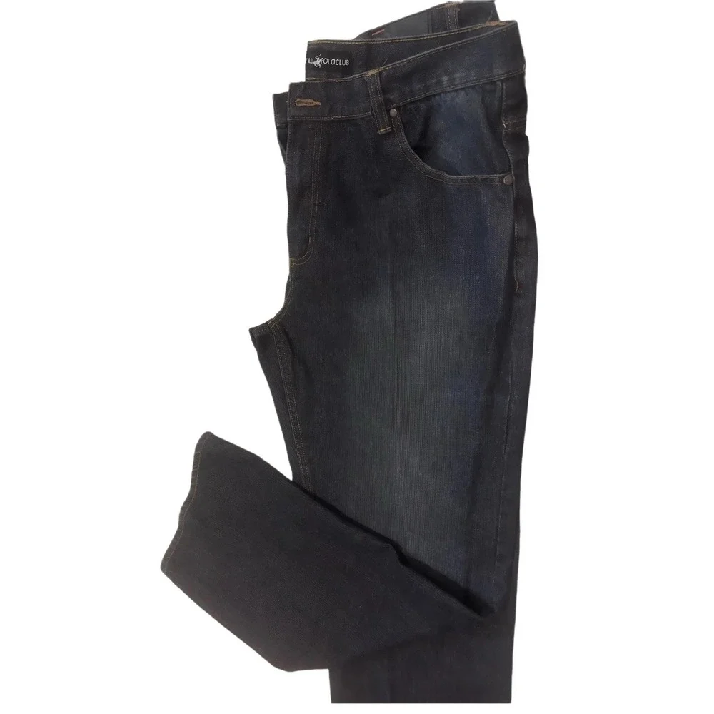 Beverly Hills Polo Club Mens Jeans 38x32 Dark Wash Blue 100% Cotton Straight Leg